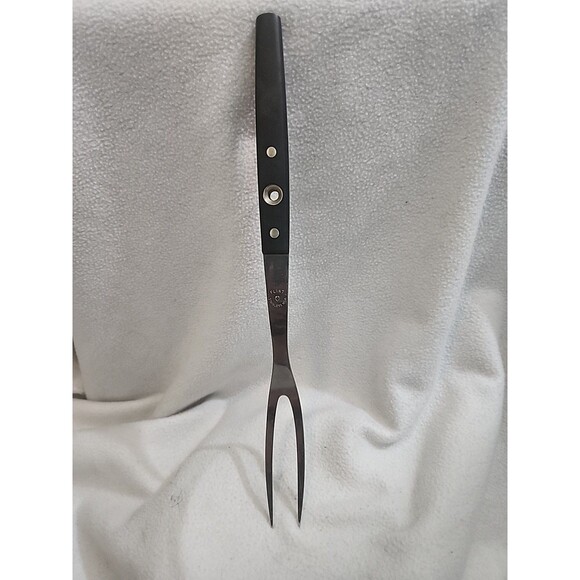 VTG FLINT ARROWHEAD STAINLESS SMALL 2 TINE MEAT FORK BLACK HANDLE 13" USA - Picture 1 of 4